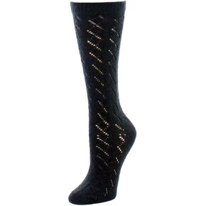 Natori Women's Rumi Swirl Knitted Wool Blend Crew Socks Black 9-11
