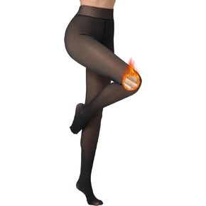 Cysincos Women Fleece Lined Tights Winter Tights Fake Translucent Pantyhose Thermal Opaque High Waisted Sheer Footed Leggings