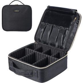 ANKUER Travel Makeup Case: Large Cosmetic Bag with Brush Organizer Portable Makeup Bag for Women and Girls Cosmetic Case with Adjustable Dividers (Black)