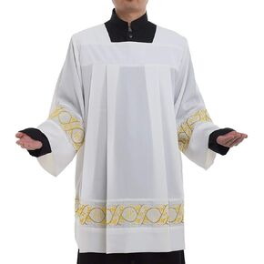 BLESSUME Catholic Pleated Lace Surplice Square Neckline Surplice Liturgical Cotta Vestment