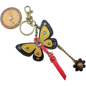 Chala Yellow Spring Butterfly Key Chain Purse Leather Bag Fob Charm New