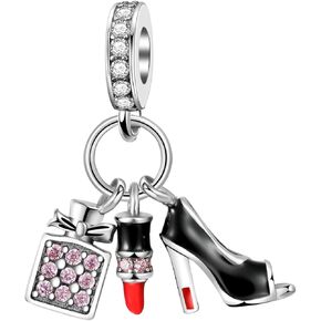 Black High Heels Charm 925 Sterling Silver Perfume Lipstick Dangle Charms Clear Cubic Zirconia Charms for Bracelets Necklaces Jewelry Gift for Women Girl Pendant Beads in Kuwait