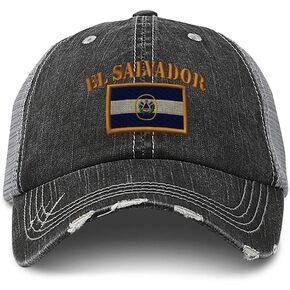 Speedy Pros Distressed Trucker Hat El Salvador Flag Embroidery for Men & Women Black Gray