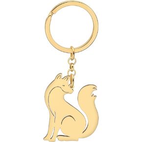 Stainless Steel Cute Arctic Fox Keychain Animals Jewelry for Women Girls Fun Gifts Wallet Handbag Keyring Accessories