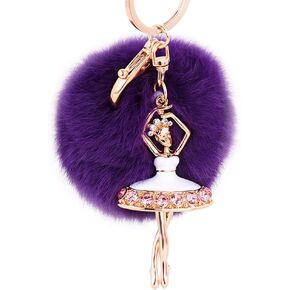 AIBEARTY Creative Pom Pom Keychain Crystal Ballet Dancer Keyring Bag Charm Pendent