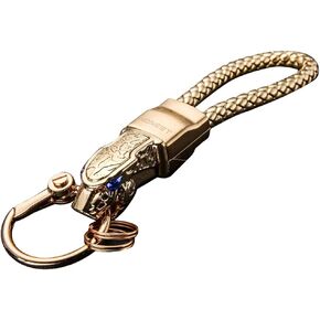 TOPKU Car Keychain Leather Elegant Detachable, Leopard Head with Blue Diamond Eyes