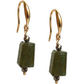 Gempires Irregular Gemstone Dangle Earrings with Pyrite Beads for Women, Dangling Drops, Crystal Drop Earrings, Healing Crystals, 14k Gold Plated Hook Earrings, Boho Style Jewelry, Gift for Her