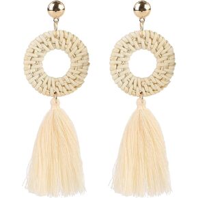 Baoqin Rattan Tassels Earrings For Women – Boho Wicker Woven Handmade Earrings for Women Girls