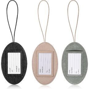 Leather Luggage Tags for Suitcases, 3 Pack Multifunction Suitcase ID Tags Ellipses-Shaped Travel Bag Tags Luggage Identifiers Name Labels Tag