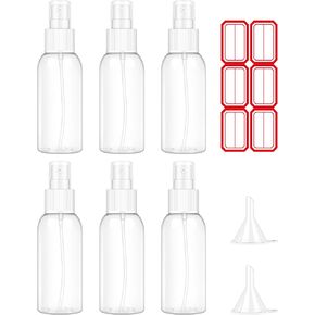Spray Bottles, 2oz/50ml Clear Empty Fine Mist Plastic Mini Travel Bottle Set, Travel Sized Spray Bottles for Toners, Face & Hair Mist with 2 Funnels and 6pcs Labels (6 Pack) in Kuwait