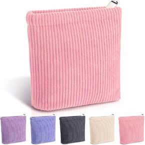 Corduroy Mini Makeup Bag for Purse Solid Color Small Makeup Zipper Pouch Travel Cosmetic Bag Coin Purse Cute Preppy Waterproof Portable Toiletry Organizer Storage Pouch Bag for Girl Women (Beige)