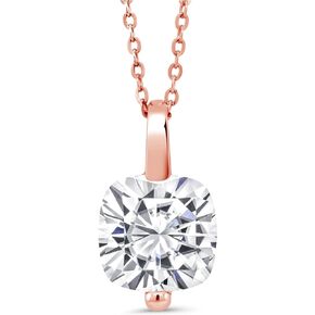 Gem Stone King 18K Rose Gold Plated Silver White Moissanite Pendant Necklace For Women (5.00 Cttw, Cushion 10MM, with 18 Inch Chain)