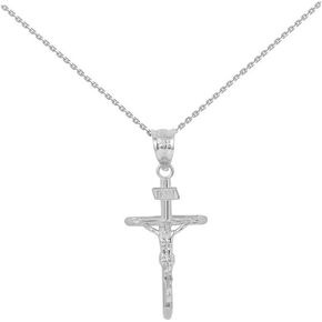 .925 Sterling Silver 1.18" INRI Crucifix Cross Pendant Necklace - Choice of Length