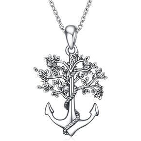 YAFEINI Anchor Necklaces Tree of Life Pendant Necklace 925 Sterling Silver Chain Vintage Jewelry Gifts For Women Girls Mom Mother Daughter