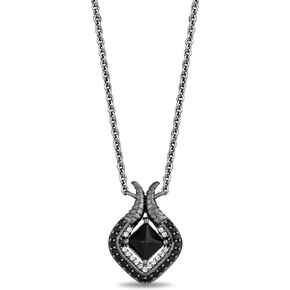 Jewelili Enchanted Disney Fine Jewelry Black Rhodium Over Sterling Silver with 1/5 CTTW Diamond and Black Onyx Maleficent Pendant Necklace