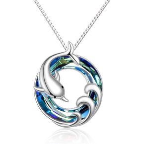 ONEFINITY Dolphin Necklaces Gifts for Women Sterling Silver Crystal Dolphin Pendant Mother and Daughter Ocean Jewelry for Mom Girls Mother's Day Gifts
