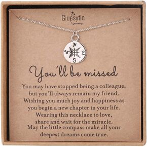 Coworker Leaving Gifts for Women Sterling Silver Compass Necklace Retirement Gifts for Women on Retirement Card Gifts for Friends for Boss Going Away Goodbye Jewelry Gifts for Coworker Farewell Gifts