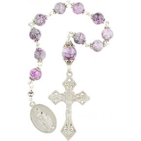 Pink Capped Prayer Bead Hand Held Pocket Rosary with Miraculous Medal, 9 1/2 Inch