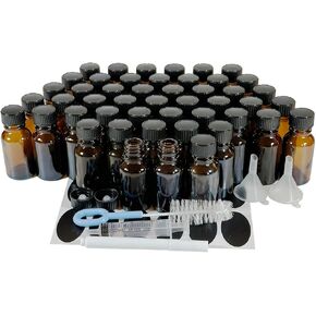 PIPIBA 48Pack 1/2oz(15ml) Boston Glass Bottle. Essential Oil Bottle With Lid. For Perfume, Aromatherapy, Lab Refillable Sample Vials (Amber)