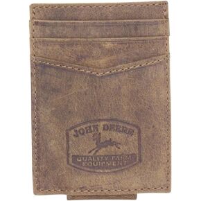 John Deere Men's Access Wallet Magnetic Money Clip Embossed Logo Brown