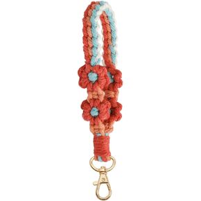 COLORFUL BLING Boho Macrame Wristlet Keychain Handmade Weave Daisy Flower Bracelet Keyring Holder Wrist Lanyard