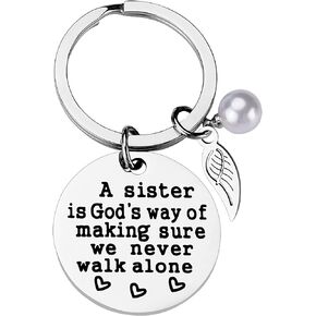 سلسلة مفاتيح بتصميم محفور عليها عبارة A Sister Is God's Way of Make Sure We Never Walk Alone، حلقة مفاتيح لطيفة مضحكة بزاوية متدلية مناسبة كهدية لعيد الميلاد والكريسماس