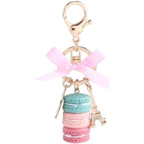 Walfront Colorful Macaron Keychain Ring Eiffel Tower Charm Keychain Bag Purse Decoration (Green)