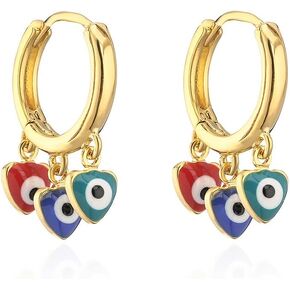 Unique Evil Eye Heart Charm Drop Hoop Earrings Colorful Enamal Love Hearts Dangle Small Huggie Hoops Hypoallergenic Piercing Studs Earring Fashion Birthday Jewelry Gifts for Women Girls Mother