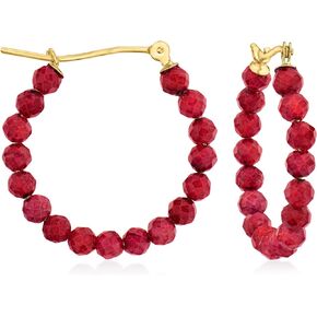 Canaria 6.25 ct. t.w. Ruby Bead Hoop Earrings in 10kt Yellow Gold, Gemstone, Ruby