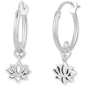 Boma Jewelry Sterling Silver Lotus Blossom Flower Snap Down Closure Tube Hoop Earrings