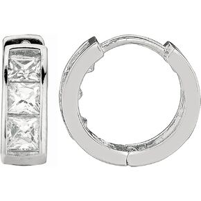 Ritastephens Sterling Silver Princess-cut Cubic Zirconia Mini Huggie Hoop Earrings 3.5x9 Mm