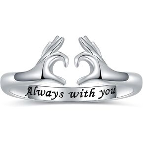 خواتم هَج رينجز 925 فضة استرلينية قابلة للتعديل - التفاف مفتوح حول حلقات معانقة للنساء، مجوهرات هوج هاند خواتم هدية عيد الأم للابنة in Kuwait