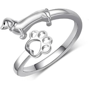 Feijiesi Dachshund Ring 925 Sterling Silver Dog Open Ring Cute Dachshund Rings for Women Dachshund Dog Jewelry Gifts for Women Girls