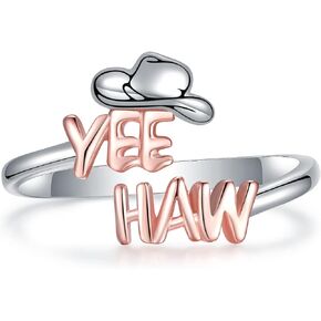 YEE HAW Rings Western Rings for Women 925 Sterling Silver Howdy Country Southern Hippie Boho Rings Cowgirl Hat Rodeo Jewelry Wrap around Rings Adjusting