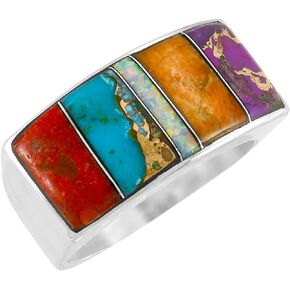 Turquoise Ring Sterling Silver 925 Genuine Gemstones Size 6 to 11