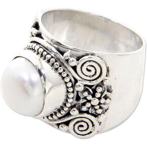 NOVICA Artisan Handmade Cultured Freshwater Pearl Flower Ring .925 Sterling Silver Cocktail White Indonesia Birthstone 'White Frangipani'