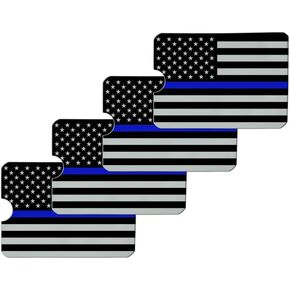 GRAPHICS & MORE Thin Blue Line American Flag Credit Card RFID Blocker Holder Protector Wallet Purse Sleeves Set of 4