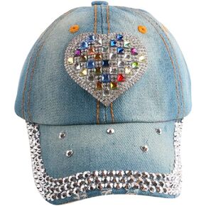 Women Bling Heart Shape Baseball Cap Rhinestones Vintage Jean Sport Hat