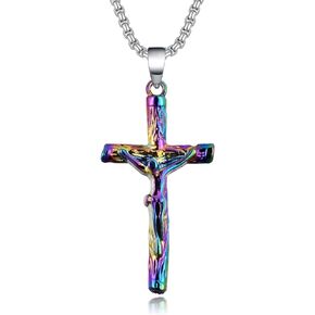 VIJASHOP Religious Necklace for Men Stainless Steel Cross Pendant Virgin Mary Medal Necklace Christmas Gift for Boyfriend Husband