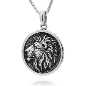 Punk Jewelry Necklace Stainless Steel Animal Lion Head Pendant Round Necklace in Kuwait