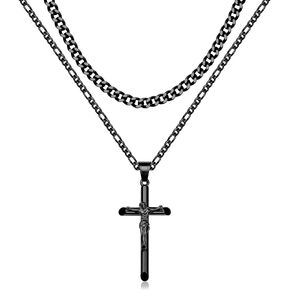 Cross Necklace for Women Men Stainless Steel Mens Cross Necklaces Gold Silver Jesus Cross Necklace Layered Cuban Figaro Chain Necklace Jewelry Gifts for Women Men Mothers Day Gifts