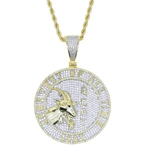 ATJMLADYJEWELRY Greatest Of All Time Goat Hip Hop Pendant Necklace For Men Round Shaped Micro Paved 5A Cubic Zirconia