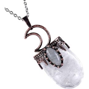 Nupuyai Vintage Healing Crystal Stone Pendant for Women Men, Unique Moon Necklace Oval Labradorite Jewelry