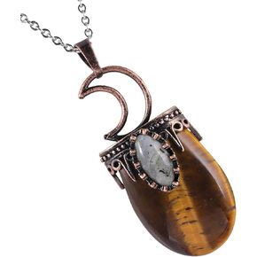 Nupuyai Vintage Healing Crystal Stone Pendant for Women Men, Unique Moon Necklace Oval Labradorite Jewelry