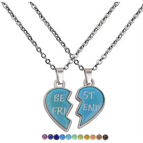 COLORFUL BLING 2Pcs/Set Temperature Sensing Color Changing Best Friens Friendship Necklace Stainless Steel Chain Broken Heart Pendant BFF Mood Jewelry Birthday Party Gifts