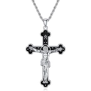 Cross Necklace for Men 925 Sterling Silver Cross Pendant/Turquoise Cross/Jesus/Celtic Crucifix Necklace for Men Christians Gifts for Men Boys