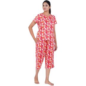 JUNDEY Women’s Pajama Set - Sleepwear Tops with Capri Pants Casual and Fun Prints Pajama Sets