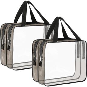 HAOGUAGUA 2 Pieces Large Clear Makeup Bag, Waterproof Transparent Cosmetics Toiletry Tote Bag, Large Capacity Travel Cosmetic Bags for Toiletries Men Women (BLACK)