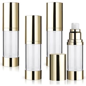 4 Pack 30ml/1oz Clear Airless Pump Bottle Plastic Vacuum Pump Press Container Empty Lotion Dispenser for Cream Toiletries Liquid Foundation Cosmetic Sample Travel - Gold