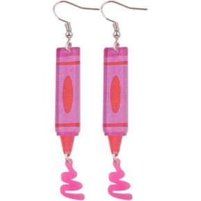 Cute Crayon Teachers Earrings for Women Girls Funny Pencil Book Acrylic Wooden Drop Dangle Earrings Set for Teachers Appreciation Day Back to School Creative Jewelry Gifts